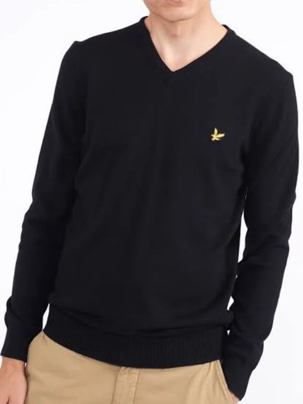 LYLE & SCOTT VINTAGE BLACK 100% MERINO WOOL KNIT JUMPER SWEATER sz L/42" chest